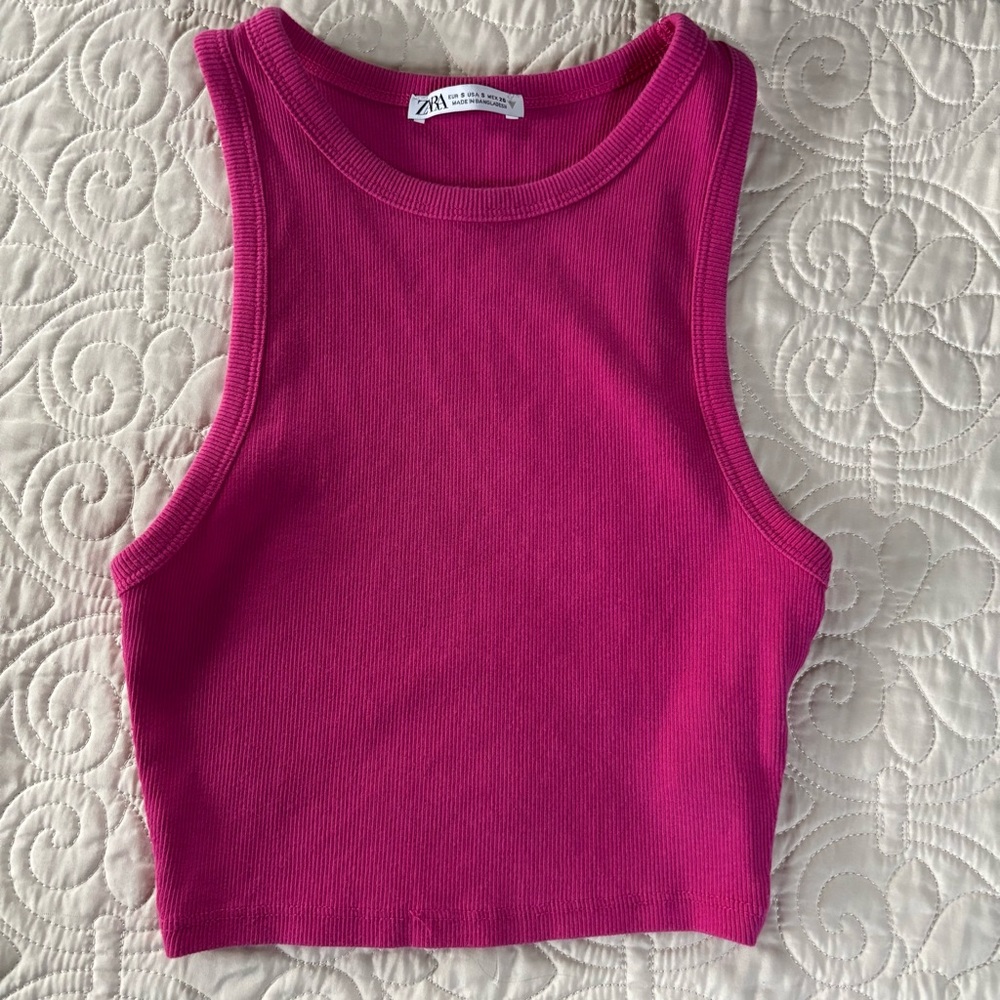 Zara Fuchsia Ribbed Sleeveless Top